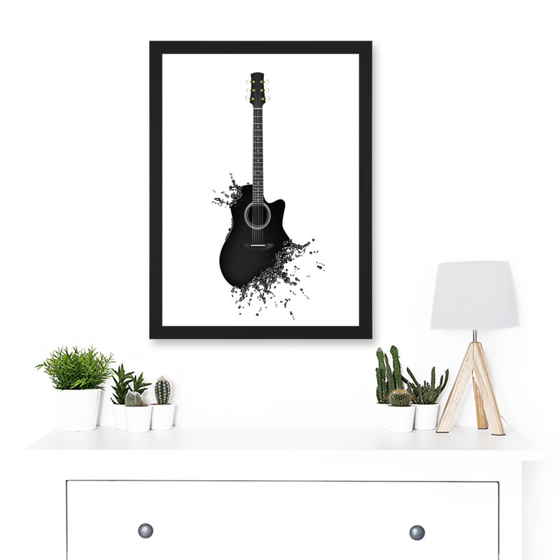 Music Illustration Guitar Watersplash Bubble Effect - Single Picture Frame Art Prints, 13''W x 17.9''H