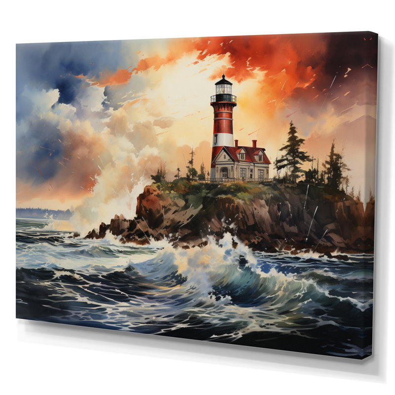 Phares rétro avec lumière guidée III sur toile, 34" H x 44" W, Toile tendue