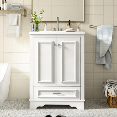 24 Inch Modern Freestanding Bathroom Vanity Combo with Ceramic Sink, Storage Cabinet with Soft Closing Doors