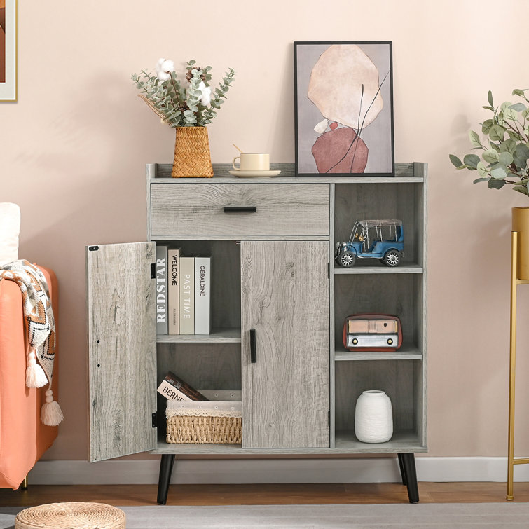 usikey Small Storage Cabinet, Narrow Floor Cabinet with 1 Door and 1  Drawer, Industrial Side Cabinet with 2 Shelves, Nightstand, Small Bathroom
