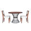 Ensemble de salle à manger rond de 107 cm (42 po) en placage chêne massif aspect bois, avec 2 chaises en noyer et piètement en fer de style industriel. Mobilier de cuisine 3 pièces : table, chaises rembourrées et piètement de bureau.