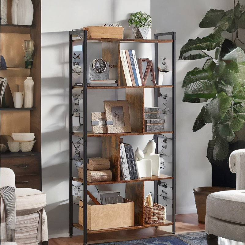 Audriona 155cm H x 74cm W Bookcase Bookshelf Industrial Rustic Brown Living Room Furniture