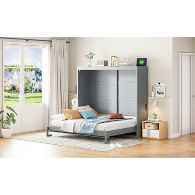 Lit double pleine grandeur gris - Optimisez l'utilisation de l'espace confortable avec des lattes de soutien de matelas flexibles et du contreplaqué. Pas de sommier tapissier nécessaire.