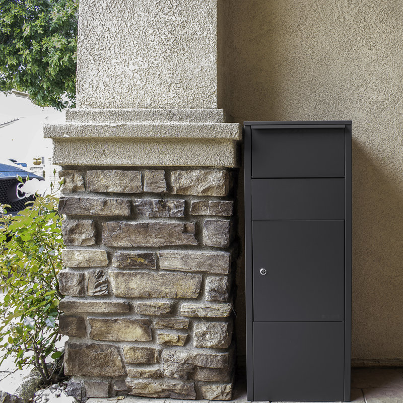 Large Gray Steel Parcel Locker - Secure For Porch, 13"X6" Slot, 10.5"X15.4"X41.5", 34 Lb, Easy Install Answers Box Porch Delivery, Locked, Convenient