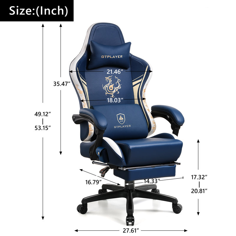 GTPLAYER Adjustable Reclining Ergonomic Faux Leather Swiveling PC & Racing Game Chair with Built-in Speakers and Footrest
