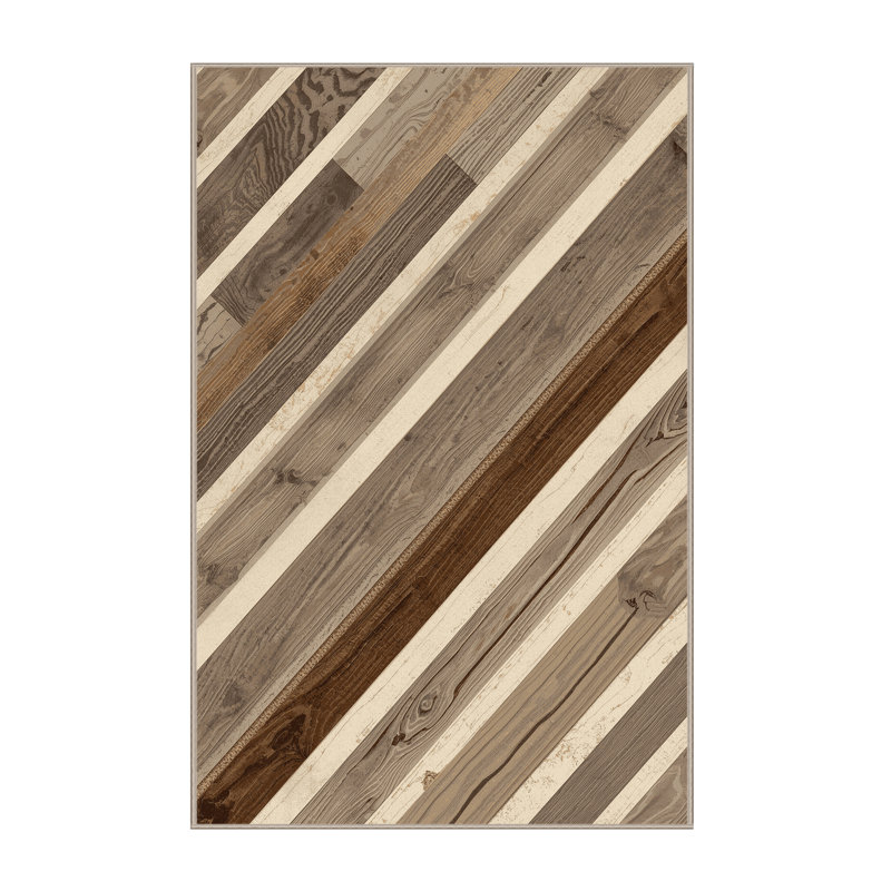 Machine Washable Penola Rustic Wood & Shiplap Rug in Gray – Beige Binding, 2 x 3