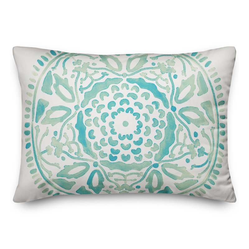 Housse et insert de coussin d'extérieur Juan, Bleu sarcelle/bleu, Floral 4