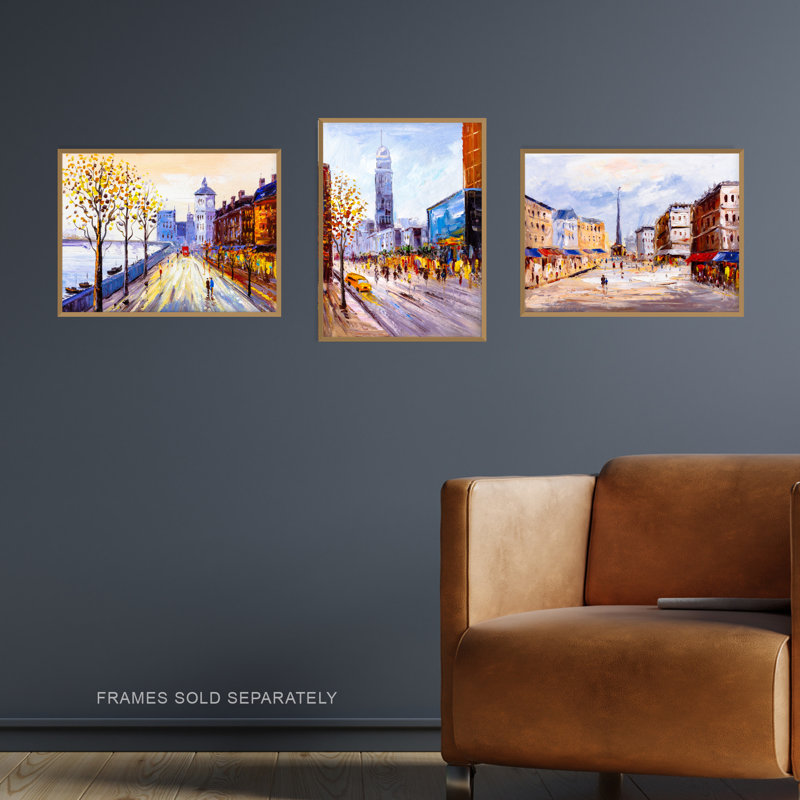 New York London Paris Cityscapes 3-Piece Set Unframed Wall Art Prints Living Room Aesthetic Modern Oil Painting
