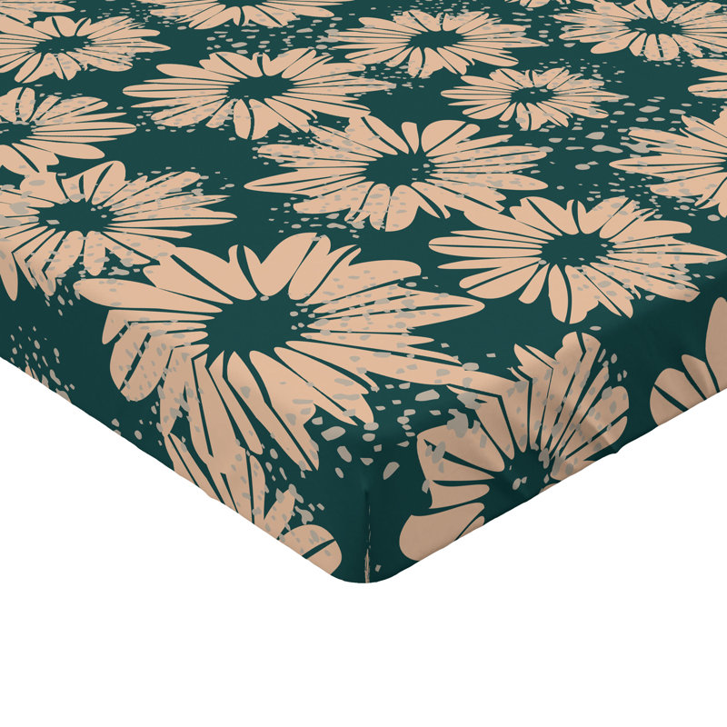 Drap-housse Ambesonne, Drap-housse très grand californien, Pêche, vert forêt / floral