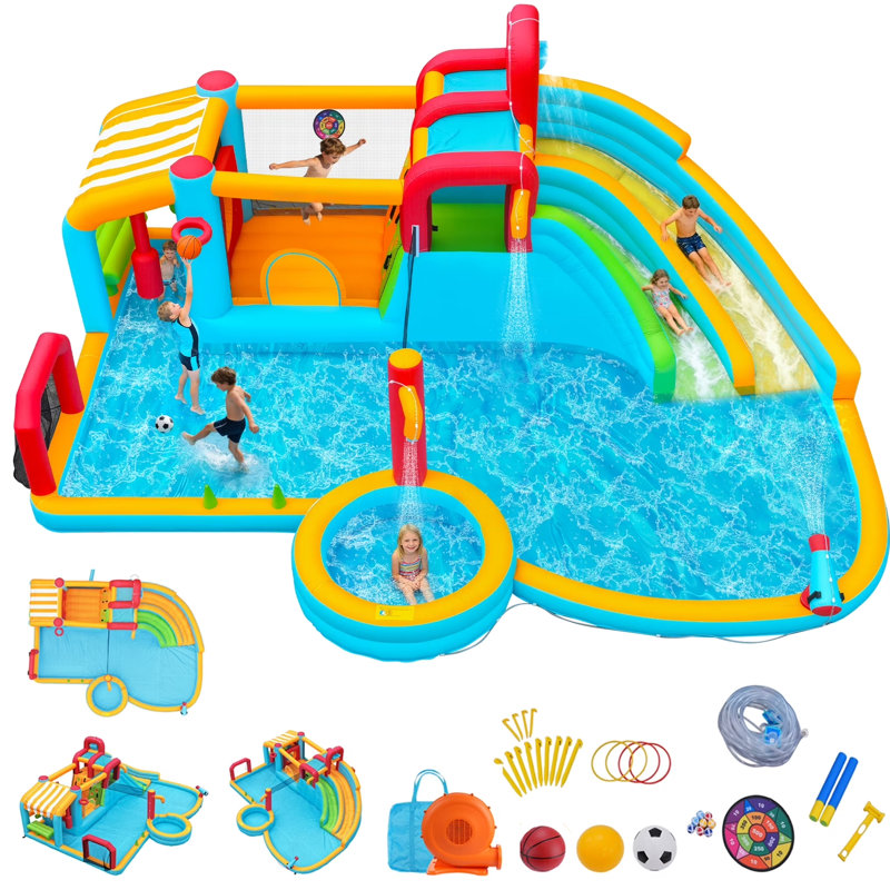 Grande glissade d'eau gonflable de 260 po x 207 po, siège gonflable avec ventilateur, deux glissoires