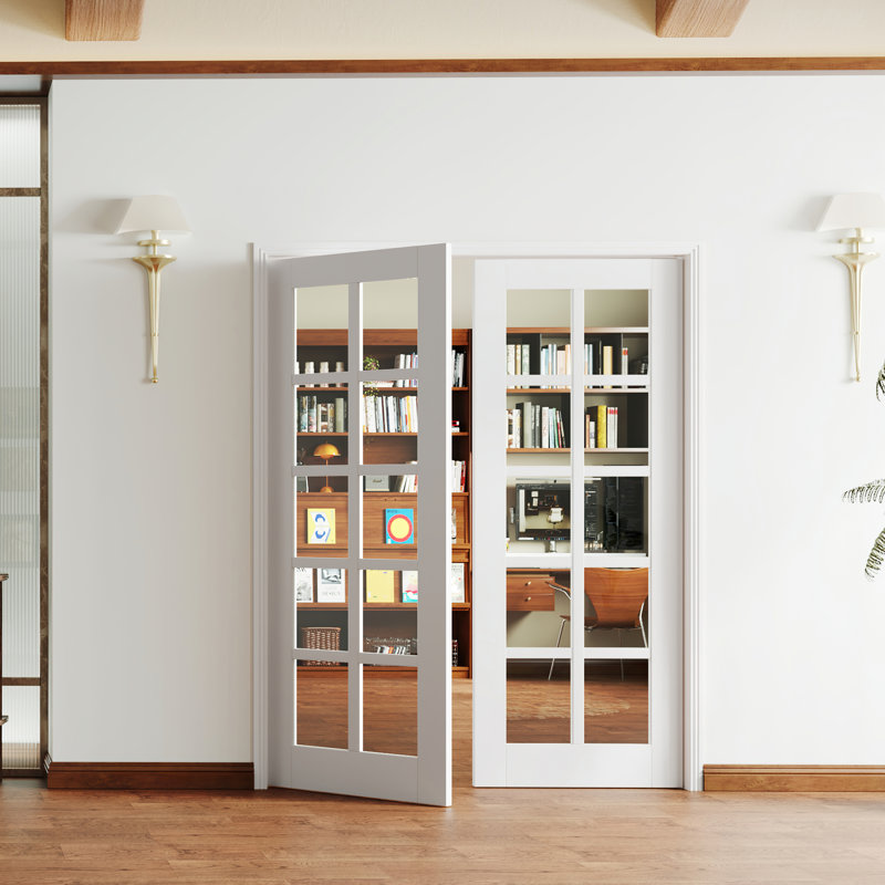 Porte intérieure moderne en panneau de fibres à densité moyenne réfléchissant vitré transparent à dix panneaux de style moderne, quincaillerie non incluse