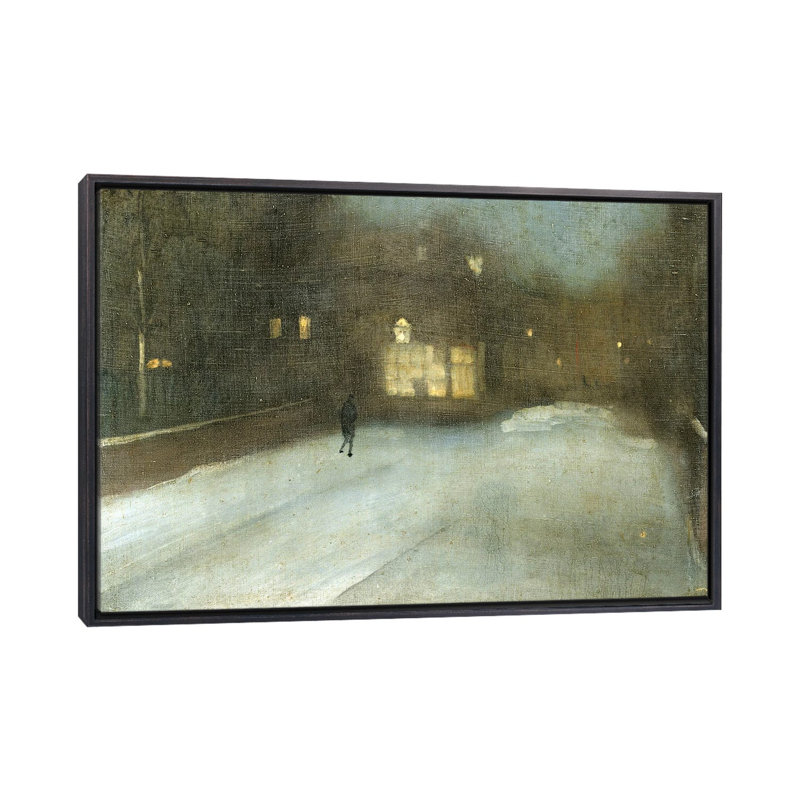 Nocturne gris et doré Chelsea Snow - reproduction d'art murale - toile encadrée, 18 po x 26 po, Toile avec cadre, Noir patiné