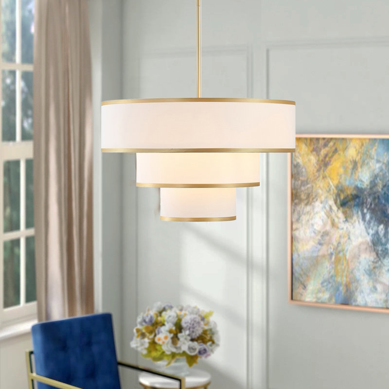 Aasim 5-Light Dimmable Tiered Drum Chandelier, Gold