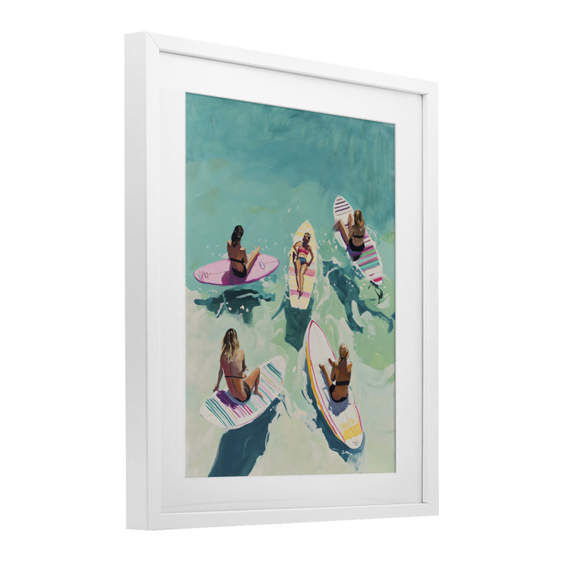 «Women Surfers at Turquoise Beach», reproduction encadrée sous verre, conception de The Prints Vibe, 16 x 13