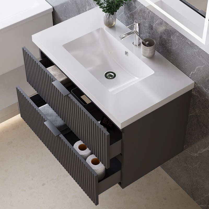 790 mm Wall Mounted Combined Vanity Unit with Integrated Resin Basin