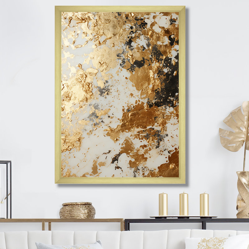 Blanc et or Champagne Flow I - Champagne, art mural, Encadrement doré, H 32 po x l 16 po x P 1 po