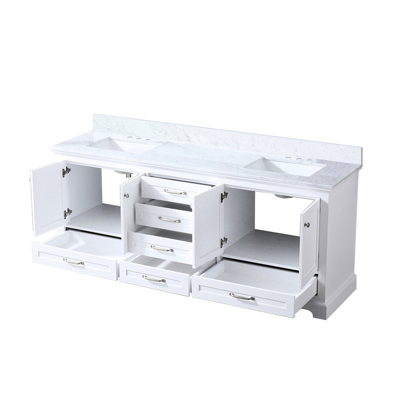 Meuble-lavabo blanc l 80 po x P 22 po avec comptoir en marbre et meuble-lavabo double avec rangement en bois massif, blanc, marbre, bois