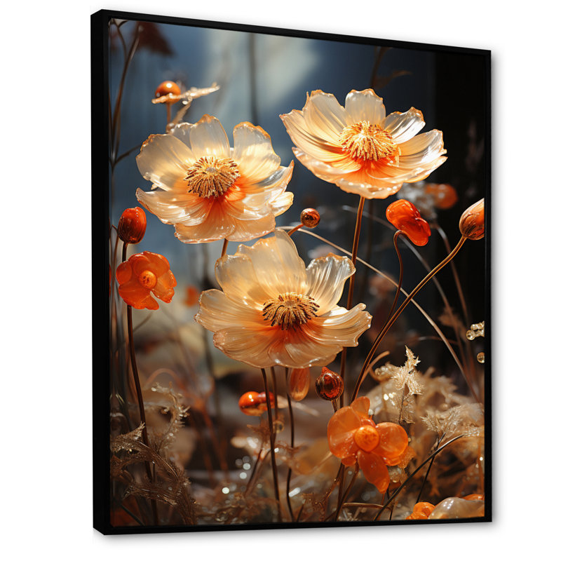 «Peach Sunkissed Petals Wildflowers I», reproduction sur toile, H 32 po x l 24 po, Cadre flottant noir