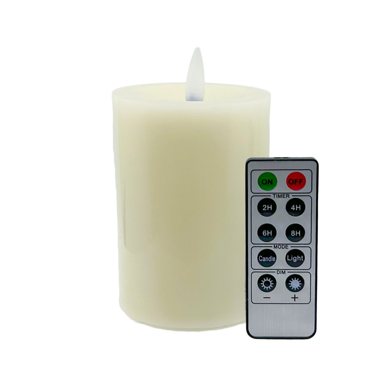 Pilier de cire avec télécommande, Ivoire ivoire, 4 po x 3 po sans flamme