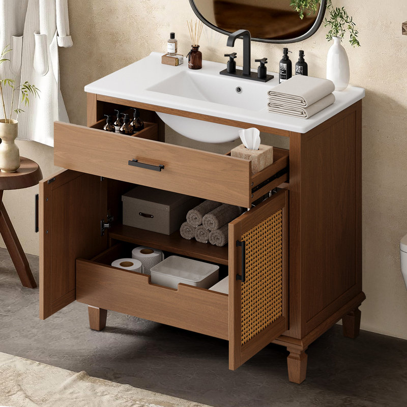 36'' Single Bathroom Vanity with Ceramic Top, Brown