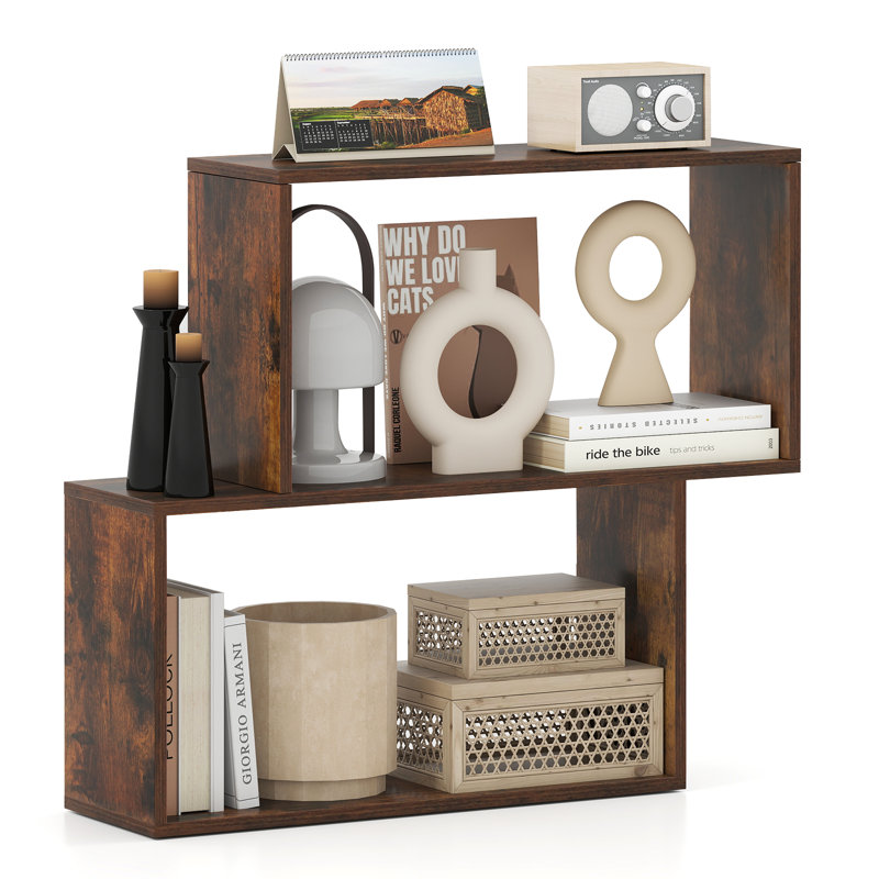 70cm H x 80cm W Geometric Bookcase, Brown