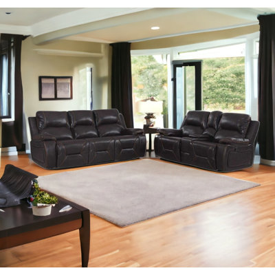 Harrelson Two Piece Indoor Brown Faux Leather Five Person Seating Set