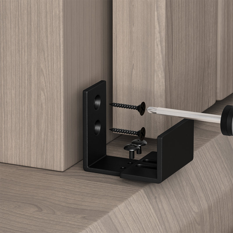 Adjustable U Shape Floor Guide Wall Mounted Sturdy Black Sliding Barn Door Hardware