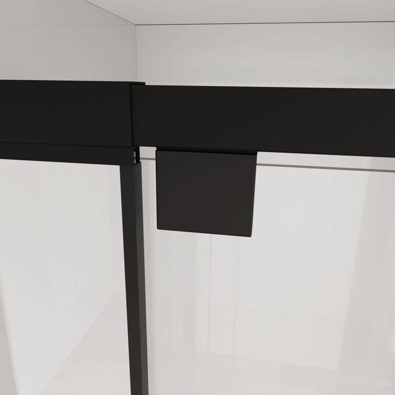 Semi-Frameless Pivot Hinged Glass Shower Door 44-48 In. W X 72 In. H,1/4" (6Mm) Tempered Glass, Matte Black Finish, Reversible Glass Shower Door