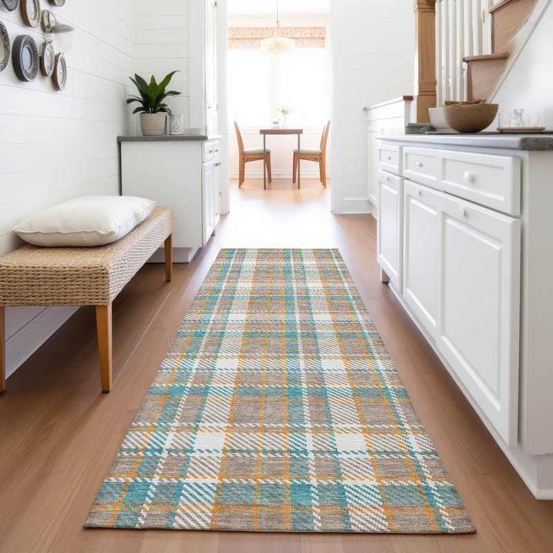 Premium Machine Washable Mayfield AMF1300 Plaid Rug, Runner 2'3" x 7'6"