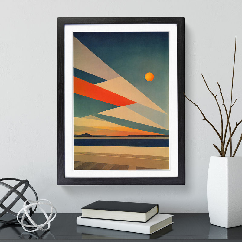 Showstopping Sunset Abstract - Wall Art, Black Framed, 66cm H x 48cm W, White