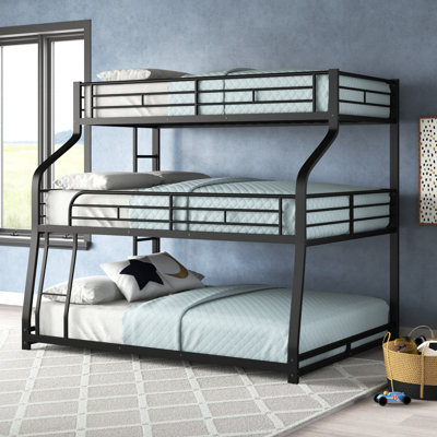 Hust Metal Triple Bunk Bed With Ladder And Full-Length Guardrails