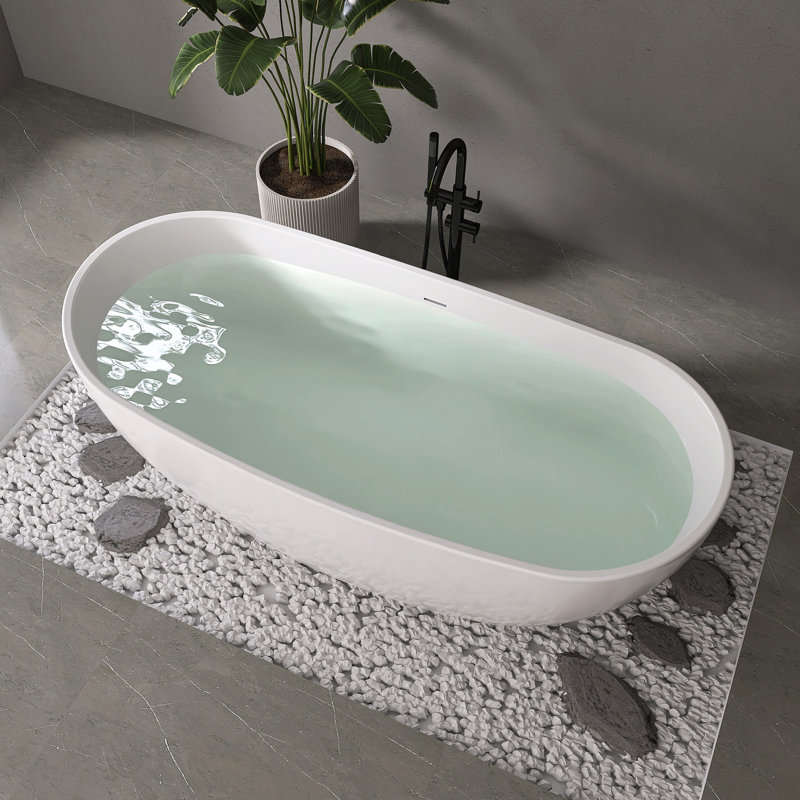 Fslefay 70'' Freestanding Soaking Bathtub Acrylic Freestanding Tub