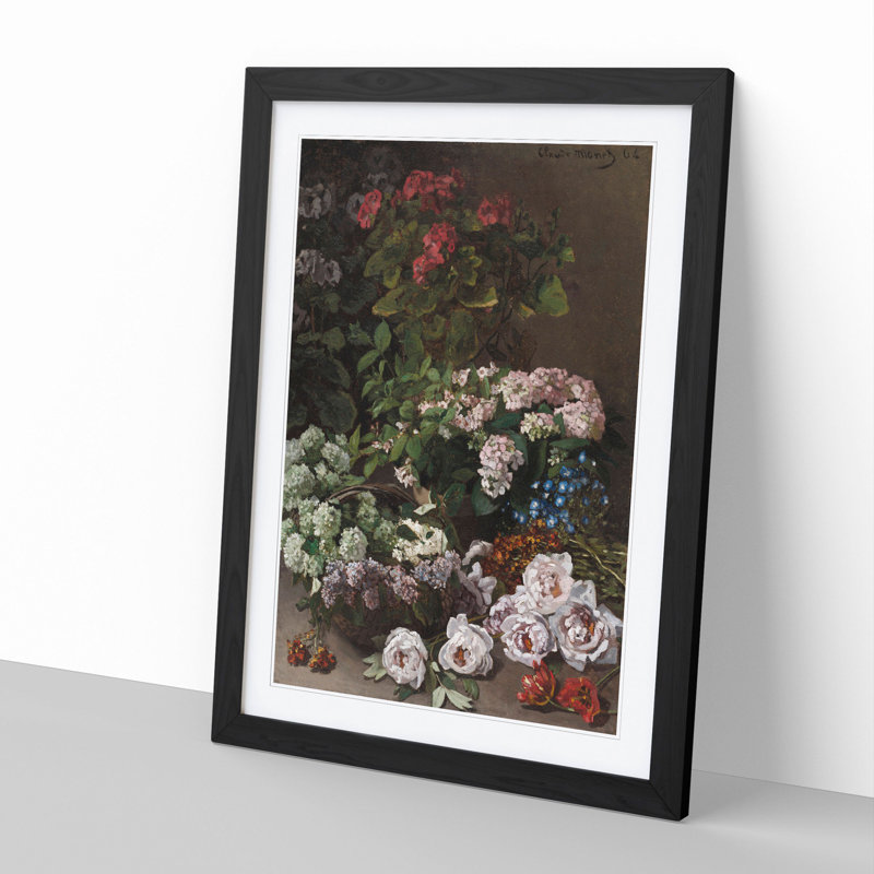 Spring Flowers by Claude Monet - Picture Frame Painting, Black, 48cm H x 36cm W x 2cm D