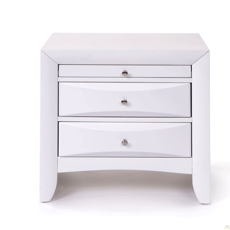 1Pc Nightstand Two Storage Drawers And Pull Out Tray, White