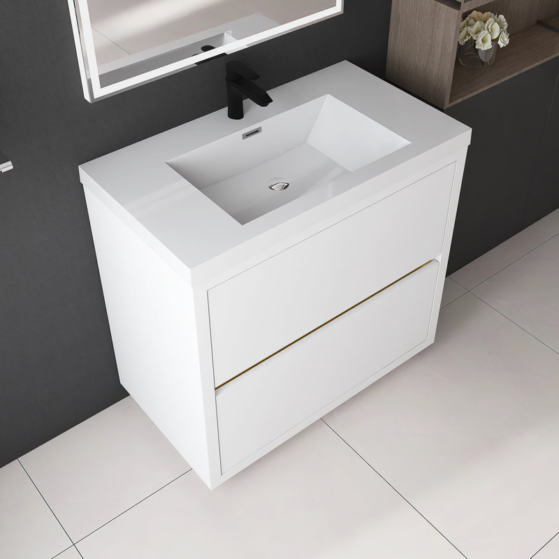 Meuble-lavabo sur pied 36 po avec lavabo, Blanc