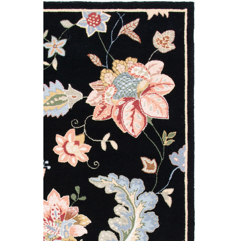 Tapis noir en laine crocheté à la main Hollander, Rectangle 2 pi 6 po x 4 pi