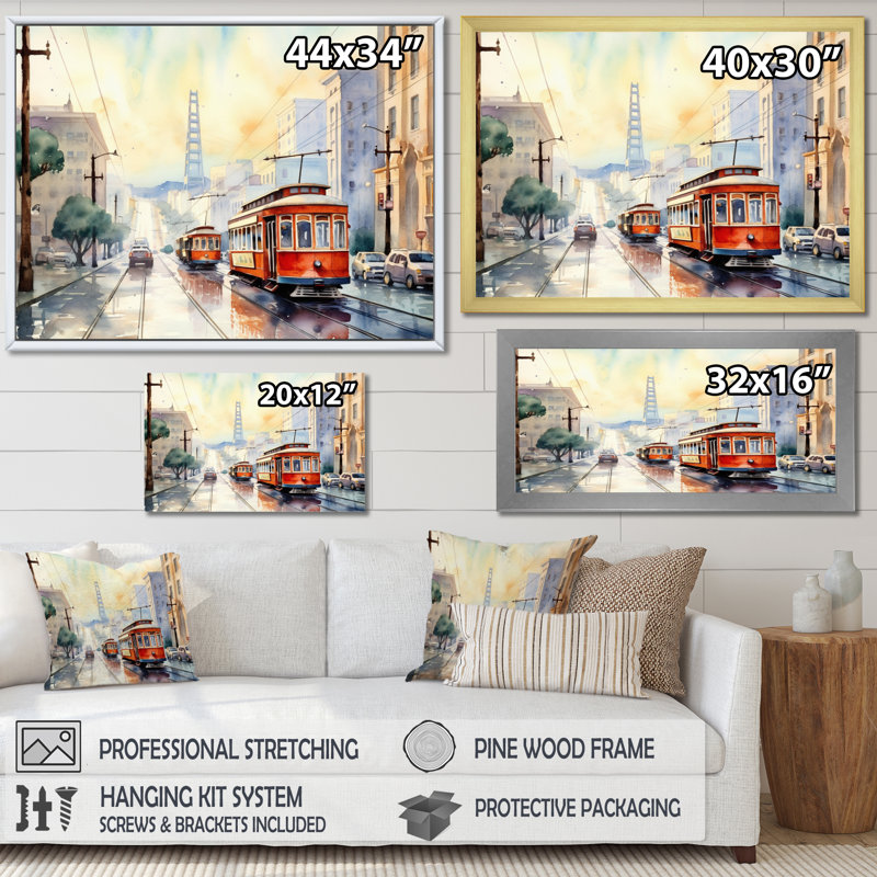 San Francisco Street Car, reproduction d'art sur toile, H 30 po x l 40 po x P 1,5 po, Encadrement doré