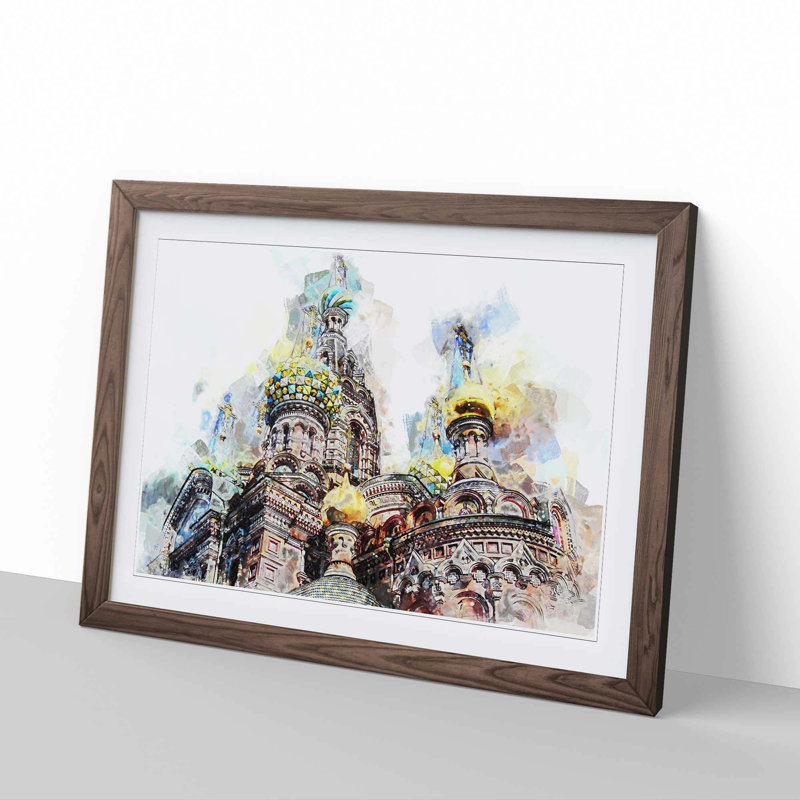 Saint Petersburg Cathedral in Russia in Abstract - Picture Frame Painting Print, 35cm H x 50cm W x 2cm D, Walnut