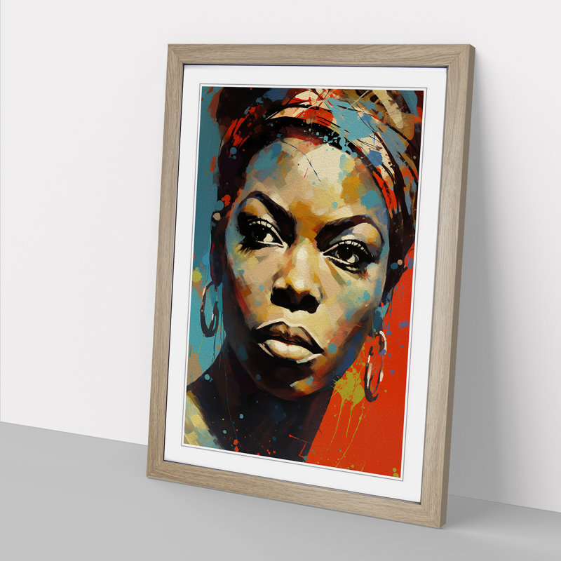 Nina Simone Expressionism - Single Picture Frame Print on Wood, Oak Framed, 64cm H x 46cm W x 2cm D