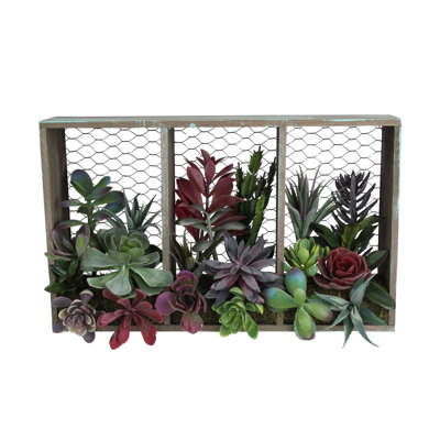 16" Purple and Green Artificial Mixed Succulent Arrangement in Box