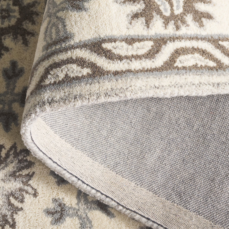 Tapis oriental ivoire / taupe en laine / coton touffeté à la main Amory, Rectangle 5 pi x 8 pi
