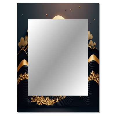 Dreamy Golden Mountain IV - Marble Large Mirror, Modern Unique Wall Mirror Decor, Printed Metal Art