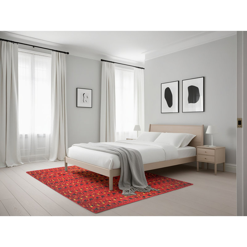 Tapis de zone rouge/beige à motifs Skänninge, Rectangle 5 pi x 7 pi