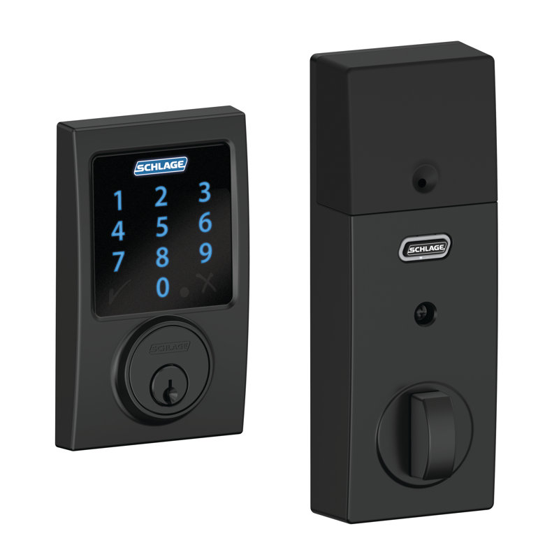 Schlage Connect Z-Wave Plus Smart Deadbolt with Century Trim, Matte Black, Yes