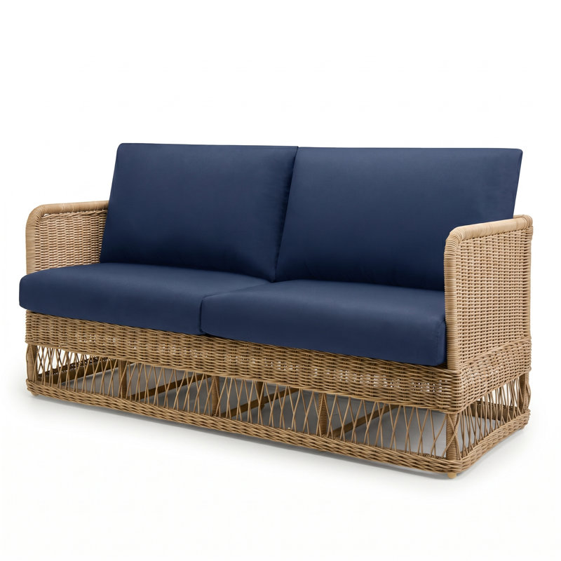 Destin Natural 4-Piece Sunbrella® Outdoor Patio Seating Set - Canvas Navy, Canvas Navy, Brown