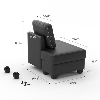 Faux Leather Left Chaise Ottoman Single Chair