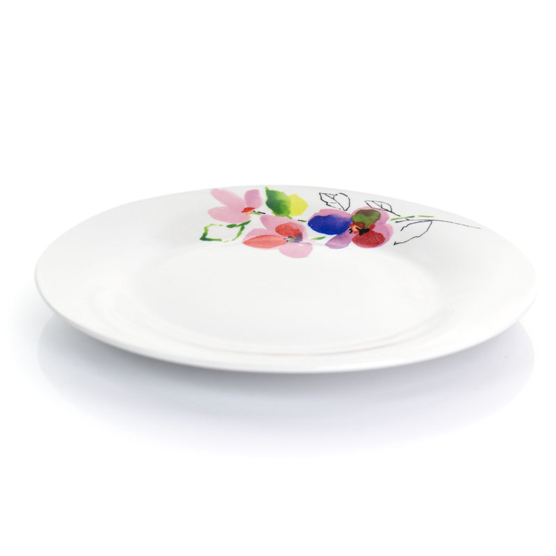 Vineyard Rose White Ceramic 12-Piece Floral Dinnerware Set