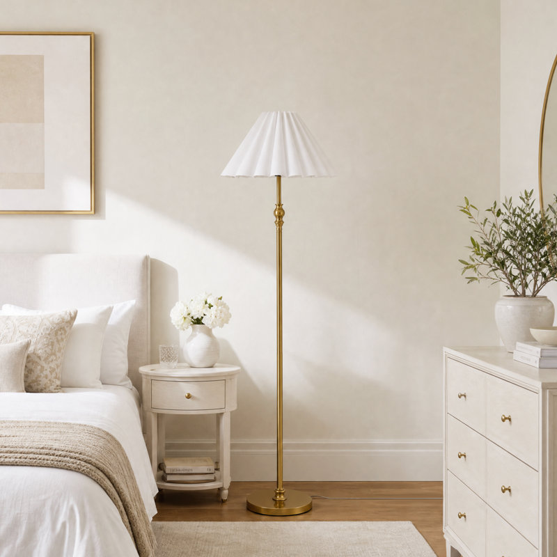 Lampe sur pied 62 po avec abat-jour en lin plissé, lampe sur pied moderne pour salon et chambre à coucher