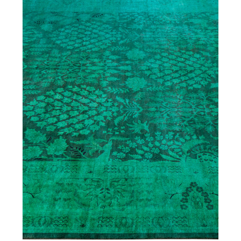 Overdyed Hand-Knotted Wool Modern-Contemporary Green Area Rug 9' 3" x 12' 4"