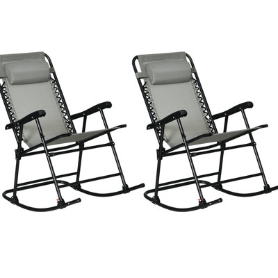 Fauteuil à bascule pliant de jardin au design ergonomique - Gris, ensemble de 2. Confortable, idéal pour terrasse, patio ou jardin. Structure en acier.